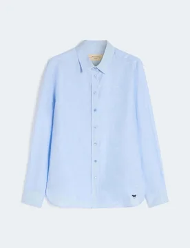 Camicia classica Weekend azzurra in lino con logo ricamato - Max Mara - FashionsVida