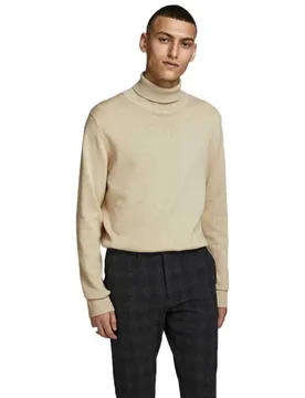 Pull Emil Knit Roll Neck Detail Melange Oatmeal M - Jack & jones - FashionsVida