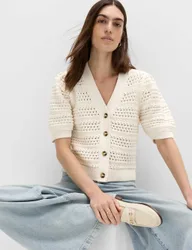 Pure Cotton Puff Sleeve Cropped Cardigan Ivory female