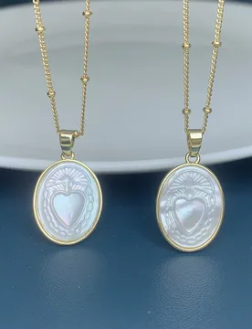 Religious Oval Sacred Heart Necklace For Women Plated Gold Choker Natural Mother of Pearl Shell Pendant Charms Neck Jewelry - Aliexpress - FashionsVida