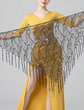 Bufanda triangular con lentejuelas y flecos para danza del vientre, cinturón de danza para actuación, faja de cadera para danza jazz, accesorio de c - Shein - FashionsVida