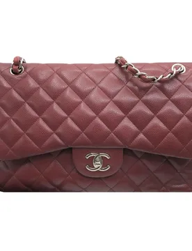 Burgundy Caviar Leather Jumbo Double Flap Bag - Chanel - FashionsVida