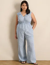 Striped Drawstring Wide Leg Trousers Blue female