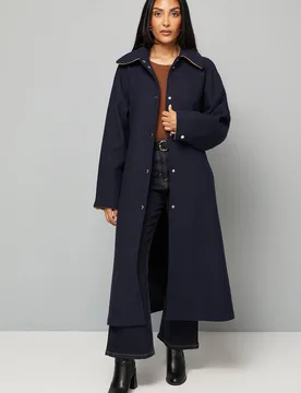 Women's Petite Wool Blend Belted Longline Coat in Navy Size: 16 - Navy - Size: 16 - Wallis - FashionsVida