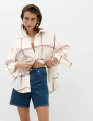 Pure Linen Checked Shirt Ivory Mix female