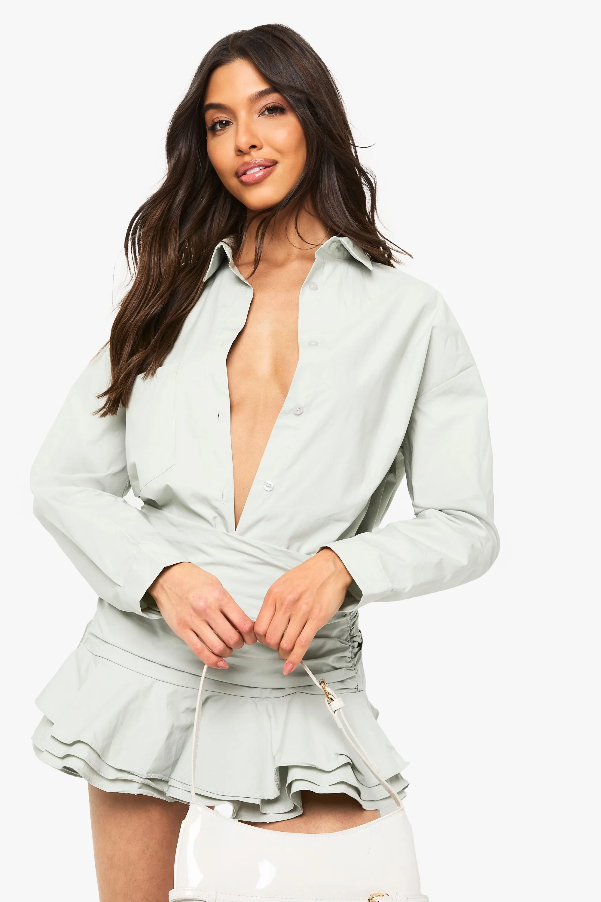 Womens Oversized Shirt - Blue/dark Grey - Size 14 Uk - Boohoo - FashionsVida
