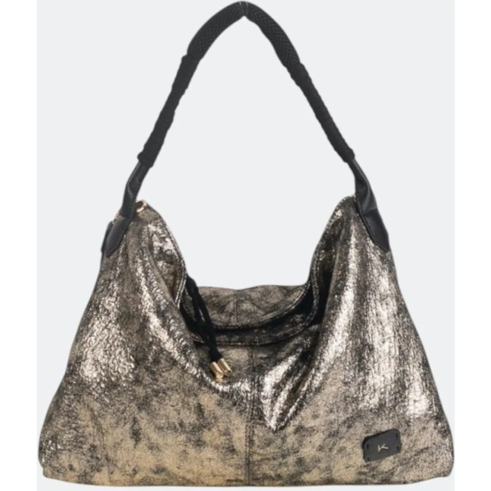 Bolso tipo hobo efecto metalizado con cremallera - Kbas - FashionsVida
