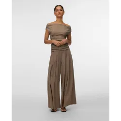 Pantalón con cintura elástica de mujer de pernera ancha