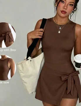Vestido de golf y tenis casual elegante anti-destellos, simple, sin mangas, básico, nueva moda, cintura ceñida, ajustado, sexy, estilo ajustado, est - Shein - FashionsVida