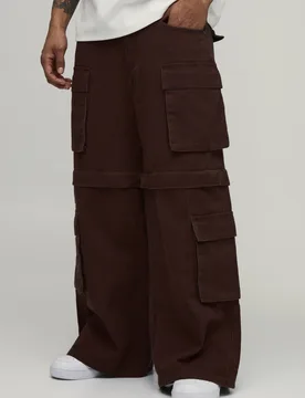 Herren Weite Cargohose Mit Sonnenbleiche Und Abzip-Funktion Dark Chocolate Größe 30 - boohooMAN - FashionsVida