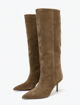 Botas formales negras de tacón de aguja de media pantorrilla, elegantes y minimalistas, versátiles y cómodas para ir al trabajo - Shein - FashionsVida