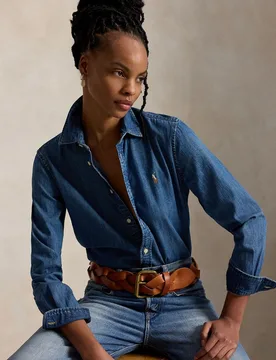 Camisa de mujer de algodón de manga larga - Polo Ralph Lauren - FashionsVida