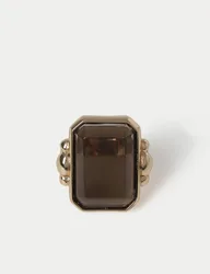 Grey Oversized Natural Stone Ring Gold female