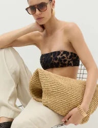 Printed Bandeau Bikini Top Brown Mix female