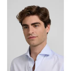 Camisa vestir de hombre mini rayas puño doble celeste