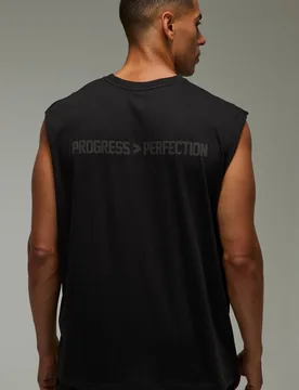 Herren Aktiv Fortschritt Vor Perfektion Übergroßes Trägertop Black Größe XS - boohooMAN - FashionsVida