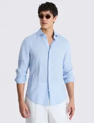 Tailored Fit Pure Linen Shirt Light Blue male