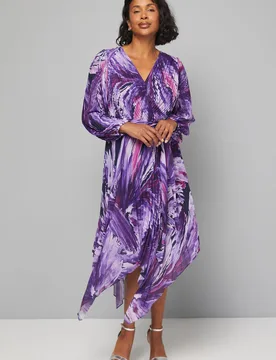 Womens Abstract Print Pleated Asymmetric Wrap Dress - Navy - Size 14 Uk - Wallis - FashionsVida