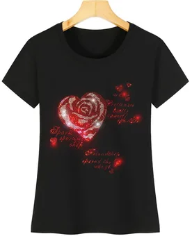 Izevus hot selling high quality hot diamond new love rose women's casual short-sleeved t-shirt flash diamond beautiful rose - Aliexpress - FashionsVida