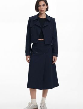 Gabardina desmontable, Algodon, Azul, XS