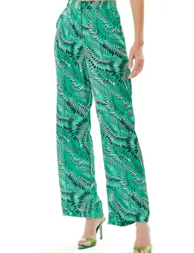 Women's Abstract Print Trousers in Green Size: 8 - Green - Size: 8 - Liquorish - FashionsVida