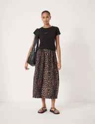 Animal Print Midi A-Line Skirt Brown Mix female