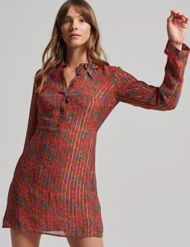 Superdry Damen Studios Kleid mit Knopfleiste Orange - Größe: 36 - 99.99 - FashionsVida
