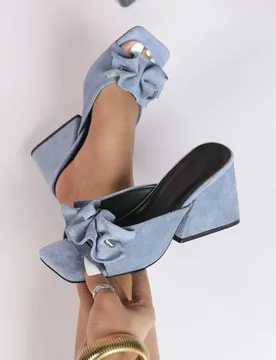 Fashionable Dark Blue Women's High-heeled Slip-on Shoes with Thick Heels, Square Toe, Open-toe Design and Flower Pattern，36-43 - Aliexpress - FashionsVida