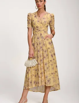Women's Floral Print Mesh Maxi Dress in Bright Yellow Size: 14 - Bright Yellow - Size: 14 - Jolie Moi - FashionsVida