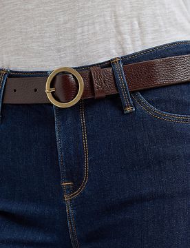 Round Buckle Leather Belt Dark Brown Größe 95 female