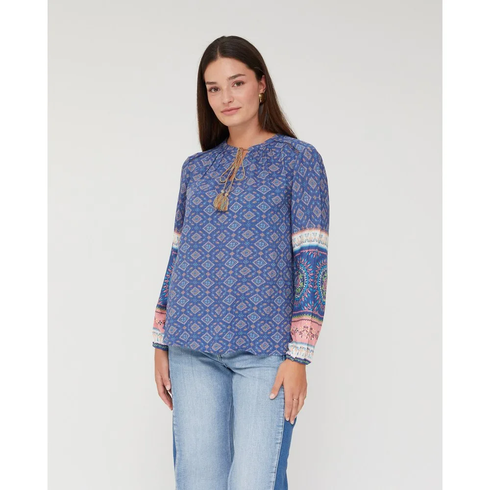 Blusa de mujer estampada cuello redondo manga 3-4 - October - FashionsVida