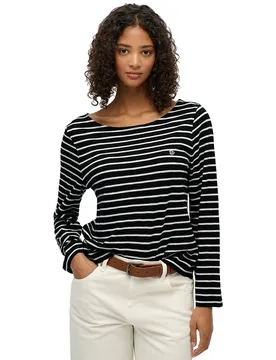 T-shirt à Manches Longues Studios Slub Black / White Stripe S - Superdry - FashionsVida