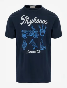 T-shirt blu con stampa Mykonos Kit davanti - MC2 SAINT BARTH - FashionsVida