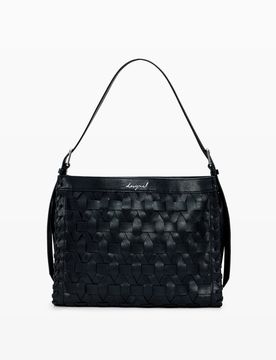 Bolso mediano trenzado, Mujer, Poliuretano, Negro, U