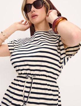 Abito mini in cotone a righe con maniche corte - multicolor