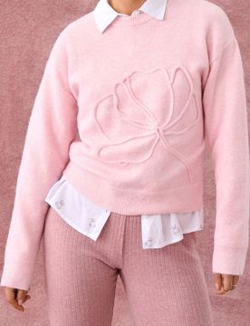 Maglione con applicazione 3D, misto lana - rosa pastello