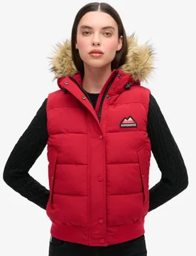 Superdry Damen Everest Kunstfell-weste Rot - Größe: 36 - 129.99 - FashionsVida