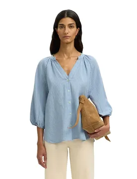 Chemise à Manches 3/4 Cleo-alberta Linen Blend Dusty Blue / Bright White 38