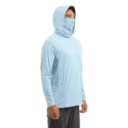 Exo Tech Solid Tahiti Uv Hooded Long Sleeve T-shirt Light Blue M Men