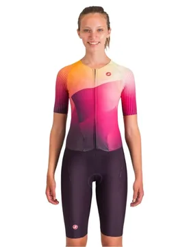 Integral Free Sanremo 3 Short Sleeve Trisuit Black / Orange / Red XS Women - Castelli - FashionsVida