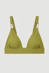 Womens Trim Detail Bikini Top - Khaki Nylon - Size Small
