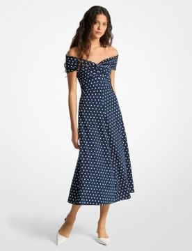Para mujer. MR683GLKA7 Vestido de punto liso mate elástico con estampado de lunares (XS), Azul, Casual, Sin mangas / Tir