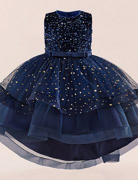 Vestido elegante para niñas jóvenes sin mangas con lazo de lentejuelas, malla de tul con cola y mangas abullonadas para fiesta, diadema no incluida