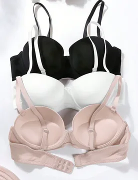 Set de 3 sujetadores de mujer de unicolor con aros y tirantes desmontables (se recomienda pedir una talla talla grande) - Shein - FashionsVida