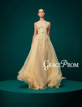 GRACEPROM Statement Yellow A Line Evening Dress Beaded Sequined Tulle Customized Prom Gown With Cape Graceful Shiny Banquet Wear - Aliexpress - FashionsVida