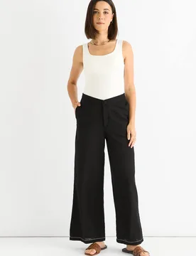 Women's Black Contrast Embroidery Stitch Detail Trouser Size: 12 - Black - Size: 12 - Gini London - FashionsVida