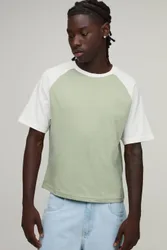 Men's Slim Shrunken Fit Raglan T-Shirt White Size Large White L