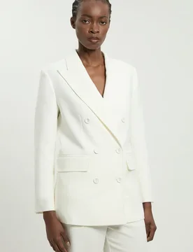 Womens Petite Tailored Double Breasted Ruched Sleeve Blazer - White - Size 12 Uk - Karen millen - FashionsVida