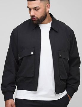 Herren Plus Boxy Technical Utility Cargo-Taschen Harrington Jacke Black Größe 2XL
