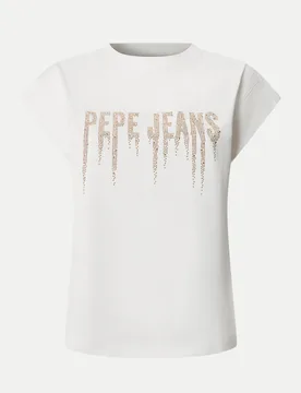 T-Shirt CARINA mit Logo-Nieten Weiß XS - Pepe jeans - FashionsVida